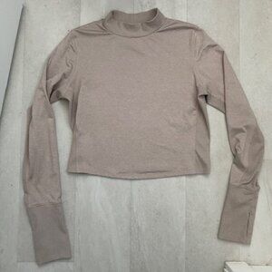 OLD NAVY Cozecore Cropped Mock Neck Top Moon Mist Tan Small